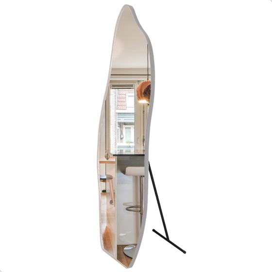 Espelho Orgânico Corpo Inteiro 150x50 Moldura Couro Flame c/ Suporte de Chão - Rei dos Vidros Imagem de Espelho Orgânico Corpo Inteiro 150x50 Moldura Couro Flame c/ Suporte de Chão