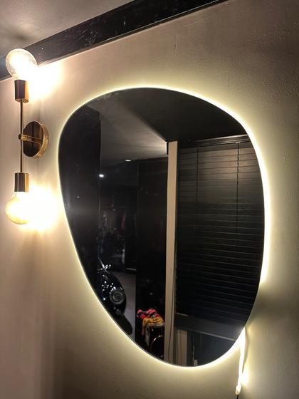 Imagem de Espelho Orgânico Decorativo Sala 80cm + C/ LED Branco Quente