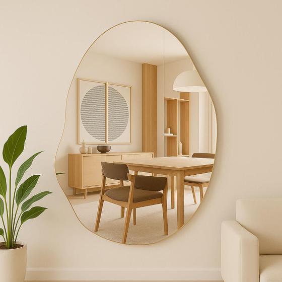 Espelho Orgânico Grande Decorativo 70x50 Vidro Luxo Banheiro Sala Quarto Hall com suporte e Borda Polida - LOPAZZI