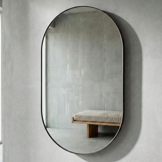 Espelho Orgânico Moderno Sala Quarto Banheiro Lavabo 64x44cm em Couro 3cm - Mod. Pílula