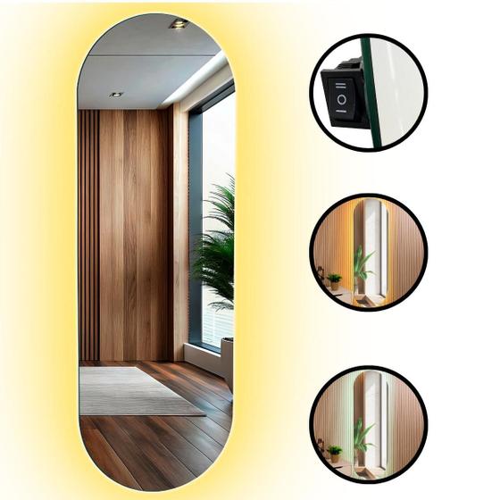 Imagem de Espelho Oval Com LED Touch Quente e frio 150x40 Decoração Corpo Inteiro Grande