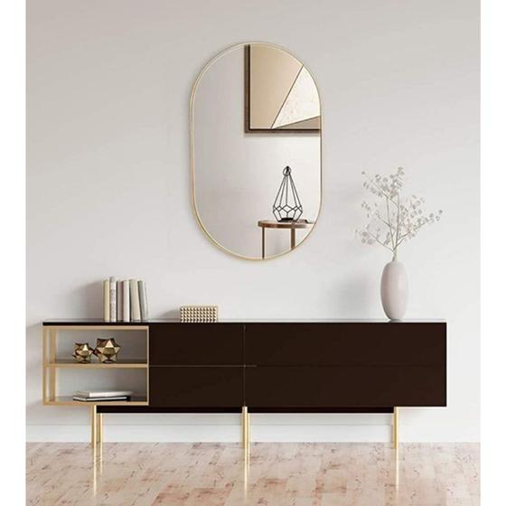 Imagem de Espelho Oval Com Moldura Dourada Ouro, Oval Grande Abstrato Tendência Moda Sem forma