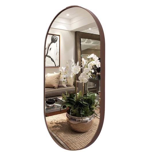 Espelho Oval Decorativo Couro Moderno 76 X 43 + Pendurador Menor preço em Espelho Oval Decorativo Couro Moderno 76 X 43 + Pendurador
