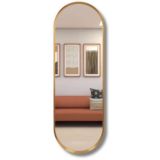 Imagem de Espelho Oval Grande Corpo Inteiro 150x50 Decoração Moldura em Metal