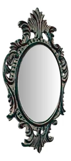 Imagem de Espelho Oval Moldura Poliresina Verde Design Francês 50x30
