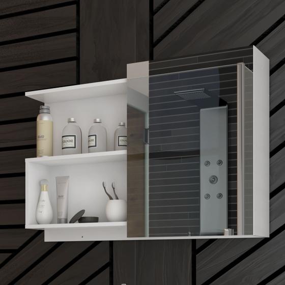 Imagem de Espelho Para Banheiro Com Porta Prateleiras Lis 80cm Branco