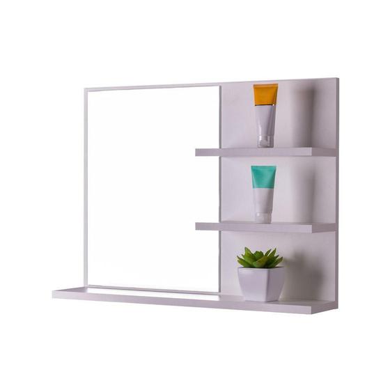 Imagem de Espelho para Banheiro com Prateleiras Lugano Branco 60 x 45cm