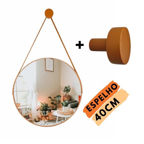 Imagem de Espelho Para Banheiro Suspenso Com Alça 40cm Diâmetro Acompanha Gancho Suporte