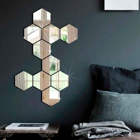 Imagem de Espelho Para Decoração Para Quarto Sala Hexágonos - 10unidades