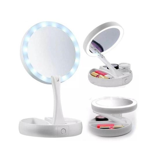 Imagem de Espelho portátil com iluminação led dupla dobrável Articulado