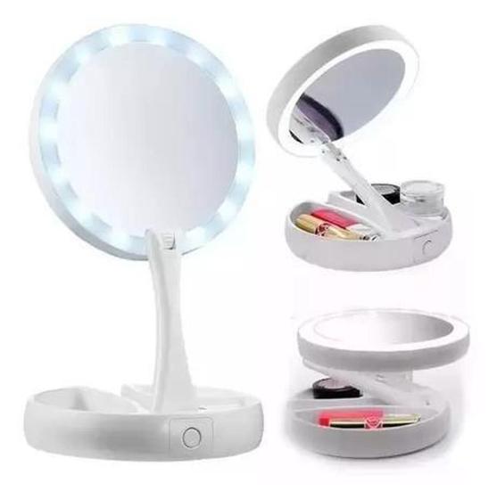 Imagem de Espelho Portatil Com Led Dobrável Lente De Aumento 10x usb - Mirror
