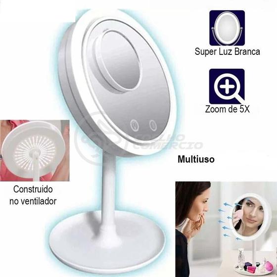 Imagem de Espelho Portátil Maquiagem Luz Led Ring Light Ventilador Nº7