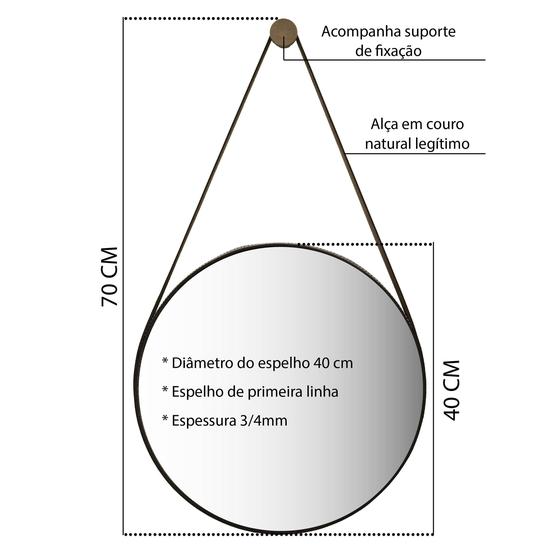 Imagem de Espelho Redondo Adnet 40Cm Com Alça + Suporte