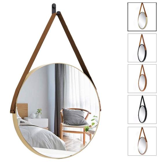 Imagem de Espelho Redondo Alça Decorativo Adnet Pendurar Parede 35cm
