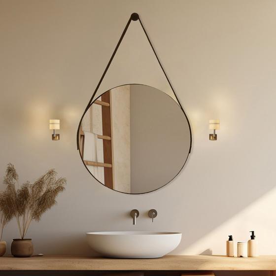 Imagem de Espelho Redondo com Alça 50cm Modelo Adnet com Suporte para Lavabo Escritório Quarto