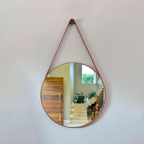 Imagem de Espelho Redondo com Alça Adnet 60cm Diametro Caramelo