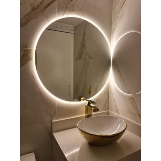 Espelho Redondo com Led Luz QUENTE/FRIO tomada Lapidado Médio/Grande Decorativo Tendência Salão Menor preço em Espelho Redondo com Led Luz QUENTE/FRIO tomada Lapidado Médio/Grande Decorativo Tendência Salão