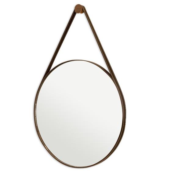 Espelho Redondo De Parede Alça Em Couro 60Cm +Suporte C.Cafe Menor preço em Espelho Redondo De Parede Alça Em Couro 60Cm +Suporte C.Cafe