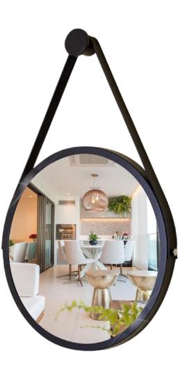 Imagem de Espelho Redondo Decorativo Suspenso Alça 30cm + Suporte
