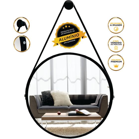 Espelho Redondo Decorativo Suspenso Com Alça 40cm + Suporte Menor preço em Espelho Redondo Decorativo Suspenso Com Alça 40cm + Suporte