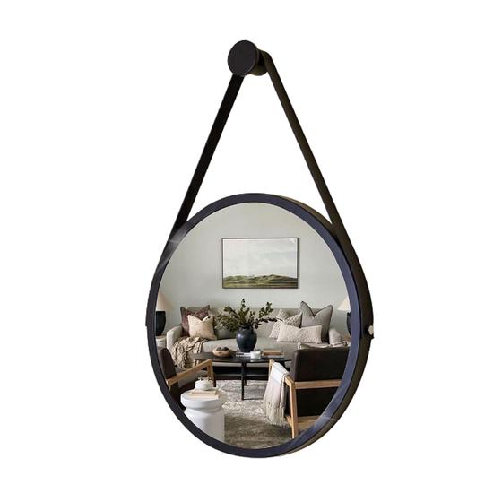 Imagem de Espelho Redondo Decorativo Suspenso Com Alça 50cm + Suporte