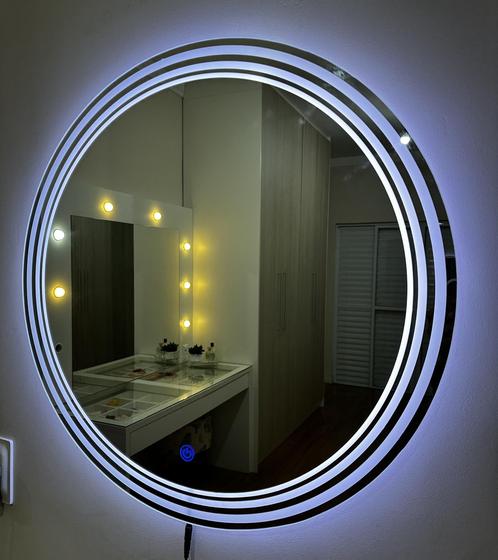 Imagem de Espelho REDONDO JATEADO 70x70cm Iluminado com Led e Botão Touch Novo Modelo