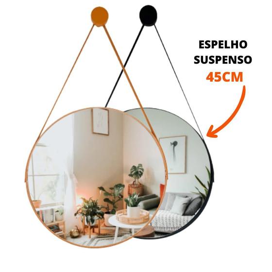 Imagem de Espelho Redondo Moderno Com Alça de material ecológico + Pino Pendurador