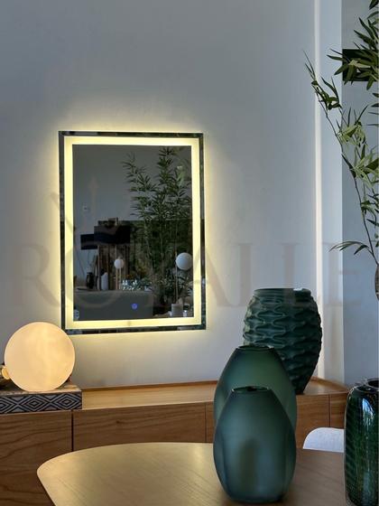 Imagem de Espelho Retangular Grande Jateado com Led 70x90 Lapidado Decoração Banheiro Salão Loja