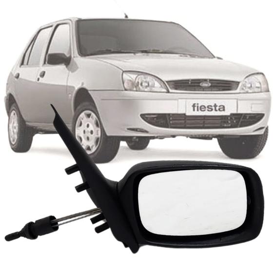 Imagem de Espelho Retrovisor Carona Direito Passageiro Ford Fiesta 1996 1997 1998 1999 2000 2001 Controle Regulagem Manual Preto 2 Portas 4 Portas