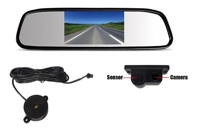 Imagem de Espelho Retrovisor LCD Colorido de 4,3 com Câmera  De Ré E Sensor Estacionamento Embutido - Chery Jac J3 J2