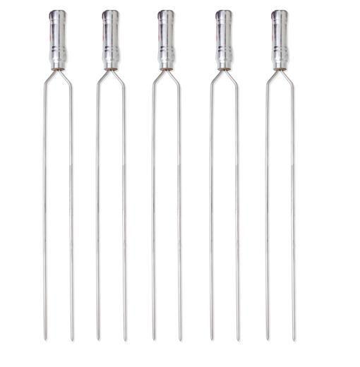 Imagem de Espetos Churrasco Aço Inox Duplo 85cm Cabo Revestido Kit com 5