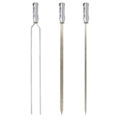 Imagem de Espetos Churrasco Aço Inox Duplo + Simples 85cm Kit com 3