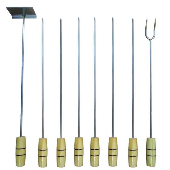 Imagem de Espetos Para Churrasco 6 Un + Rastelo Para Brasa + Garfo 59 cm