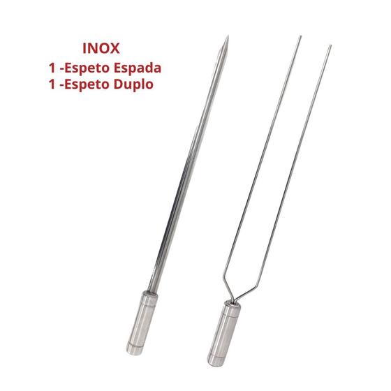 Imagem de Espetos Para Churrasco Inox Duplo e Espada Lâmina 70cm