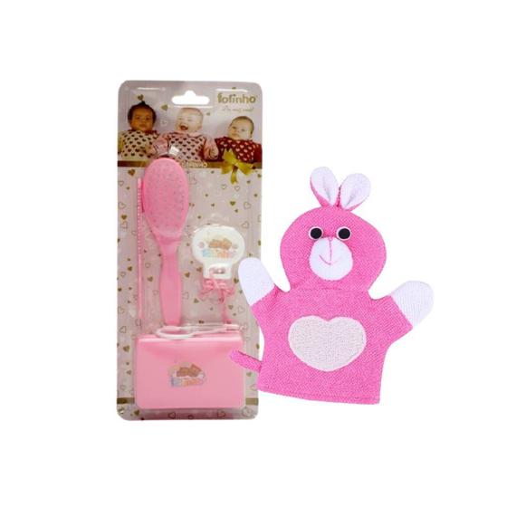 Imagem de Esponja De Banho Em Poliéster Mais Kit Fofinho Para Bebê Recém Nascidos Infantil Menina Rosa Junior Baby