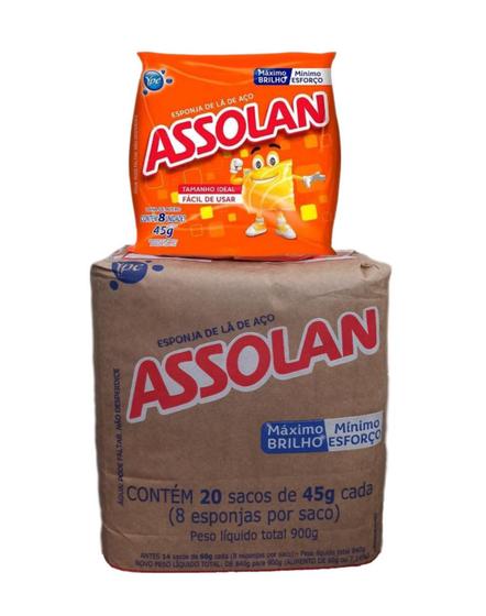 Assolan Esponja de Lã de Aço Assolan - Fardo com 20 pacotes de 45g (pacote com ...