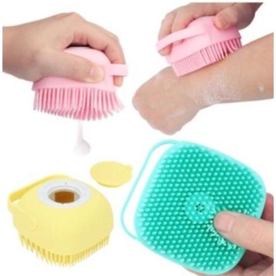 Imagem de Esponja De Silicone Para Banho Com Dispenser Shampoo Sabonete Escova Pets Crianças Adultos  80ml