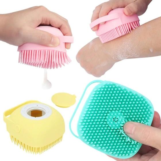 Imagem de Esponja de Silicone Para Banho Massageador Dispenser Shampoo