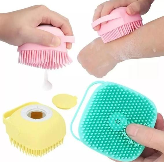 Imagem de Esponja De Silicone Para Banho Massageador Dispenser Shampoo