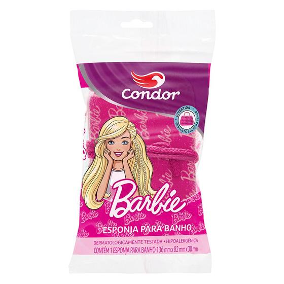 Imagem de Esponja Infantil Condor Para Banho da Barbie Formato de Bolsa Com Alça