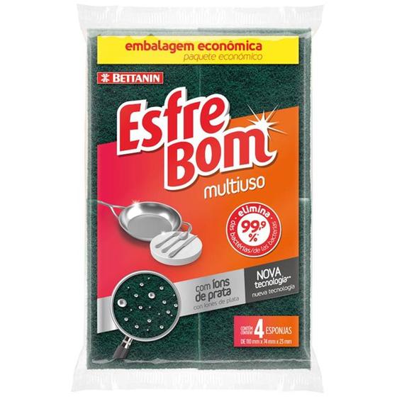 Imagem de Esponja Multiuso Verde e Amarelo com 4 Unidades EsfreBom