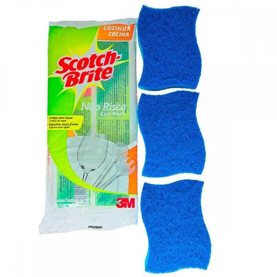 Imagem de Esponja Scotch Brite Dupla Face Nao Risca Azul Com 3 Pecas