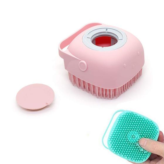 Imagem de Esponja Silicone Banho Com Dispenser Para Shampoo Sabonete