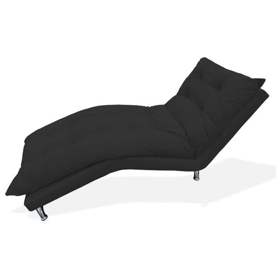 Imagem de Espreguiçadeira Chaise Decorativa Estofada Sala de Estar Diva Suede Preto - LM DECOR