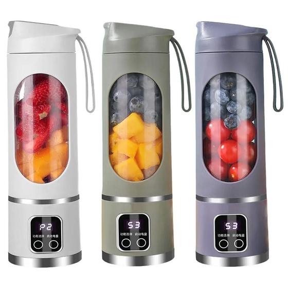 Imagem de Espremedor de frutas portátil com tampa dupla ajustável, triturador de gelo durável, liquidificador recarregável USB, 8 
