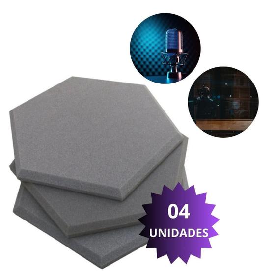 Imagem de Espuma Acustica Hexagonal Anti Ruido 30X2Cm Kit Com 4 Placas