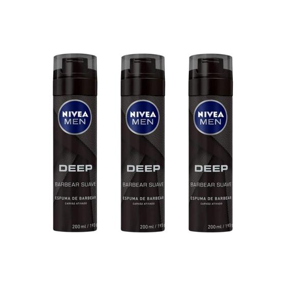 Imagem de Espuma de Barbear Nivea Deep Black 200ml - Kit C/ 3un