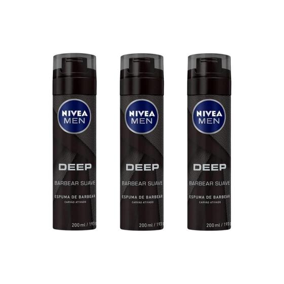 Imagem de Espuma De Barbear Nivea Deep Black 200Ml - Kit Com 3Un