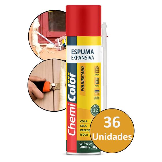 Imagem de Espuma Spray Expansiva 310g Cola Sela Chemicolor PU 36 Unid