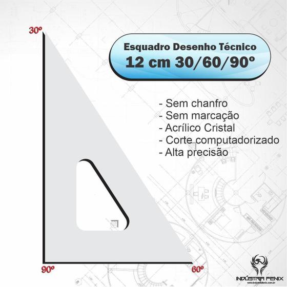 Imagem de Esquadro Acrílico 30 º Graus Desenho Técnico 12 Cm - Fênix